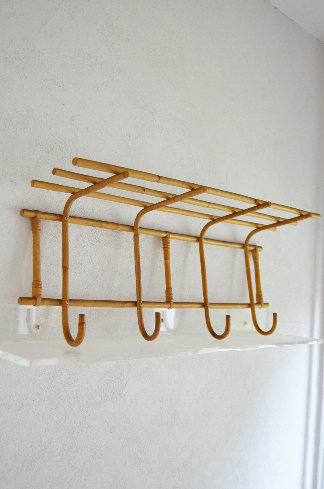Bamboo Coat Rack With Vintage Hat Rack Etsy