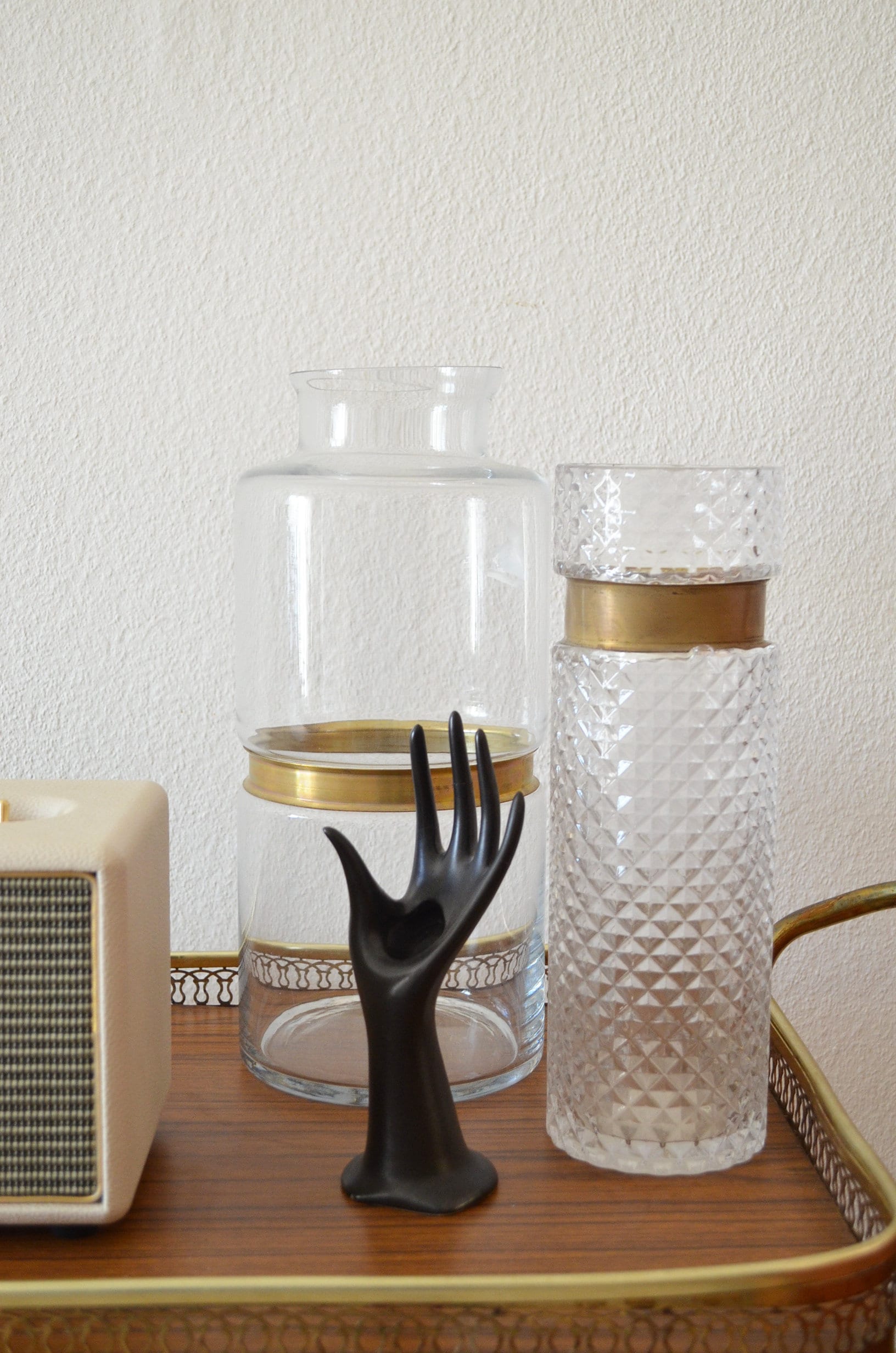 Vintage ceramic hand vase jewelry stand matte black