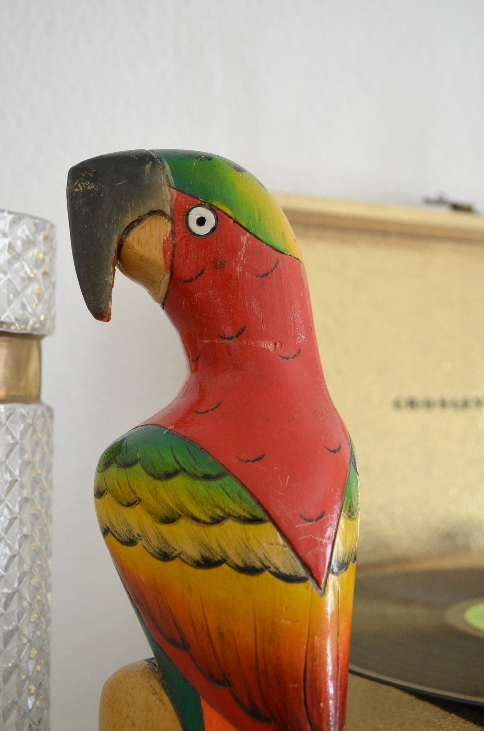 Vintage balsa wood bird red boho parrot handmade