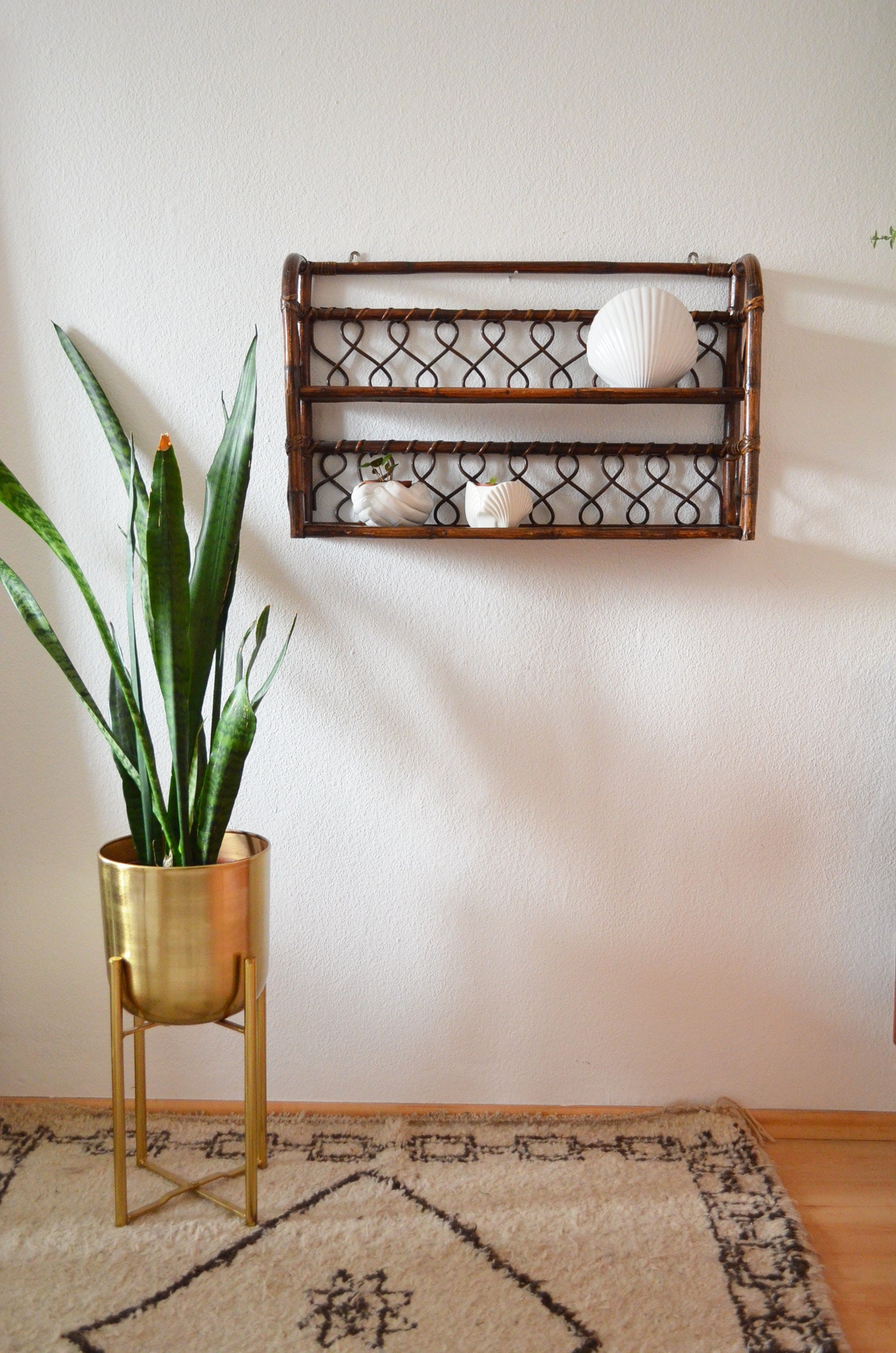 Vintage boho rattan shelf wall shelf wicker