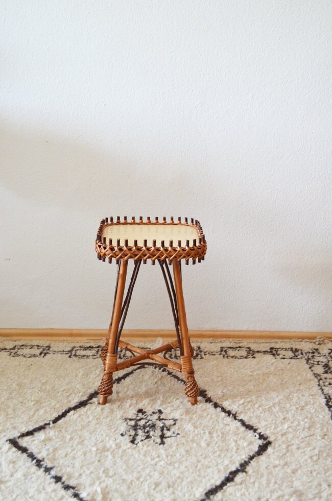 Vintage rattan boho flower bench stool side Table plant stand plants ...