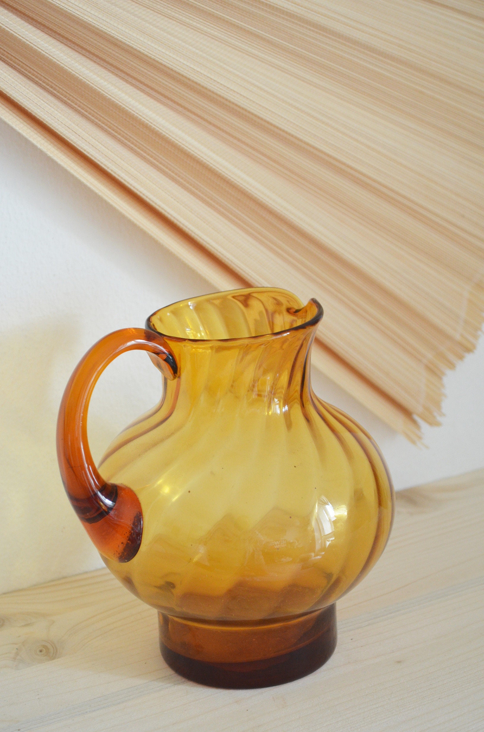 Vintage Murano glass jug vase jug 1960s mustard yellow amber home decor mid century danish design