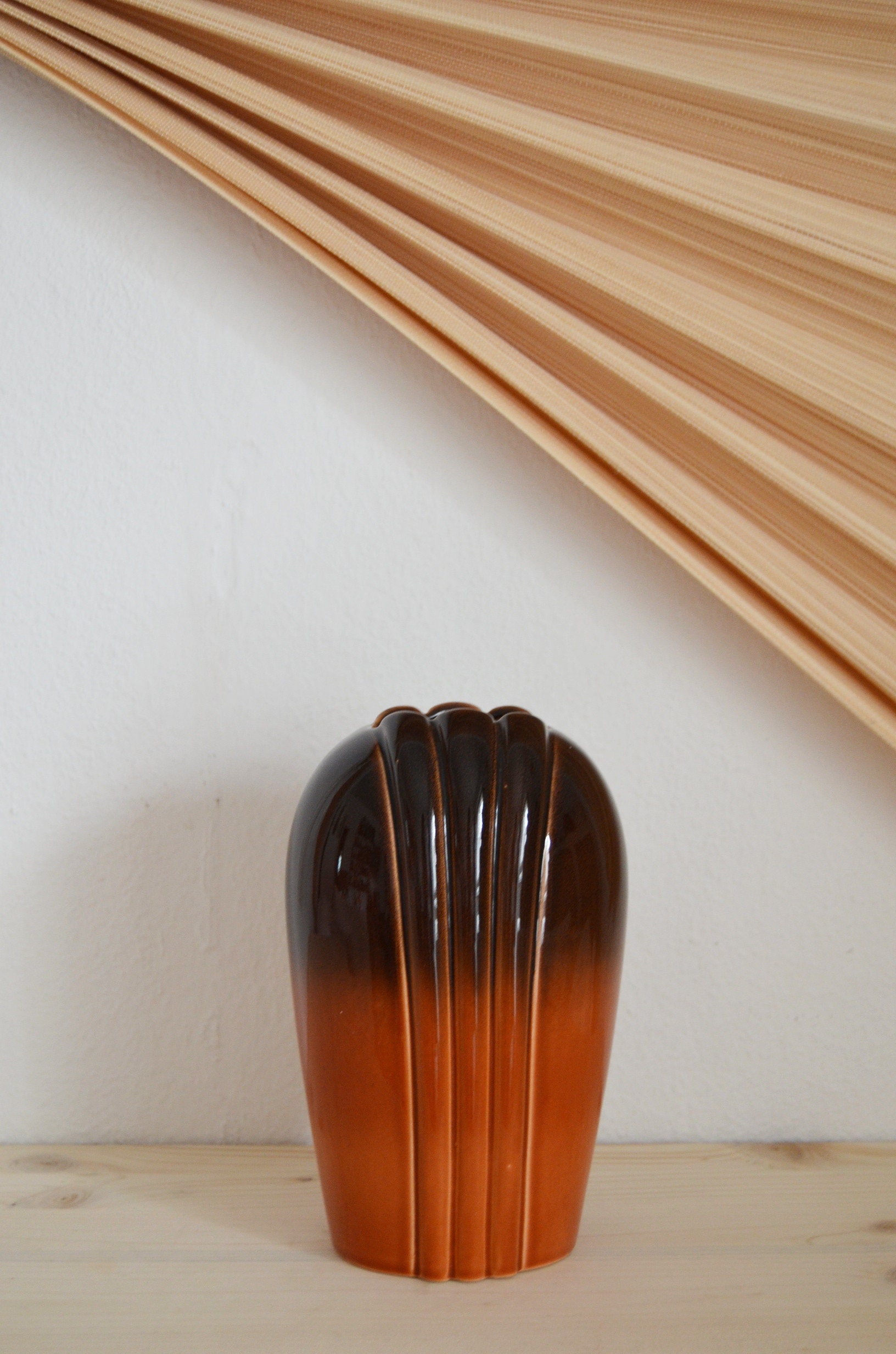 Vintage shell vase rust brown shell