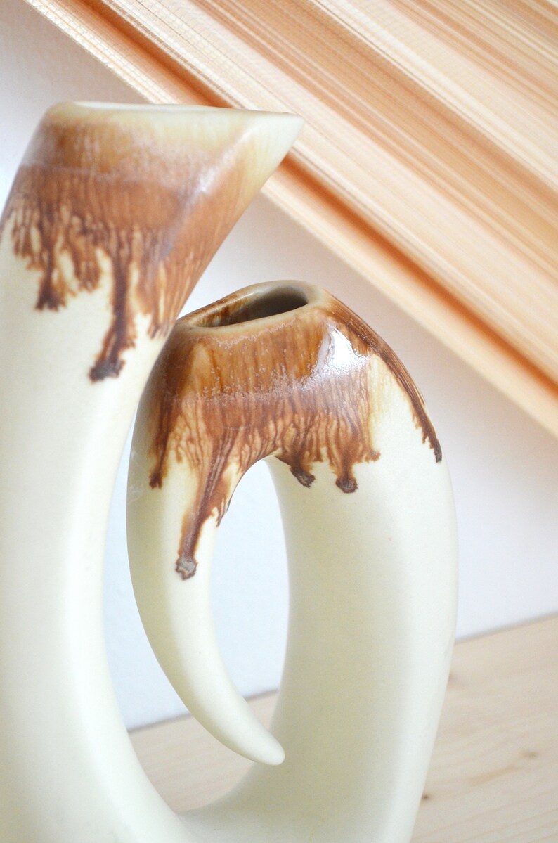 Mid century vase white brown handmade asymetric Etsy