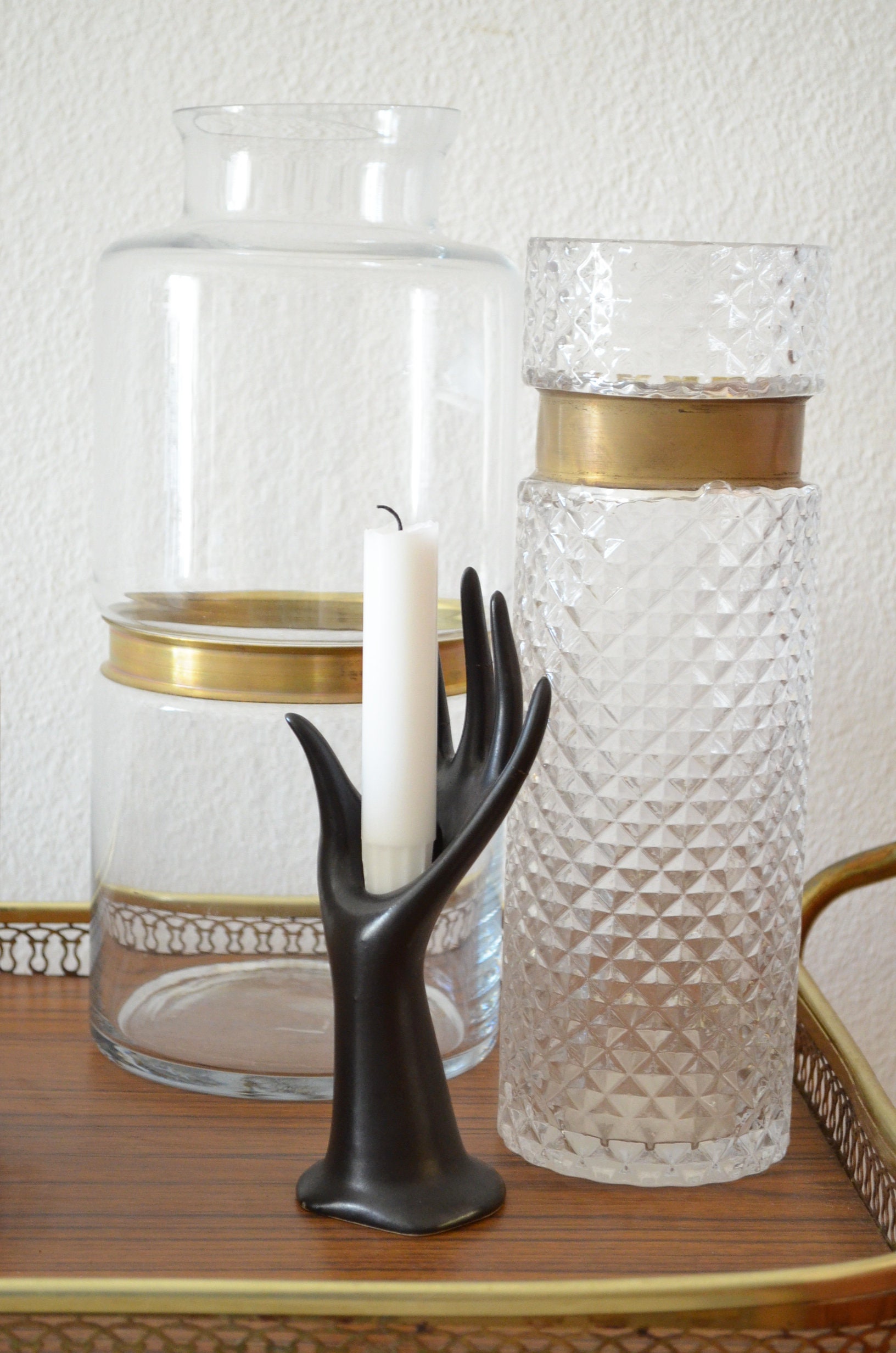 Vintage ceramic hand vase jewelry stand matte black