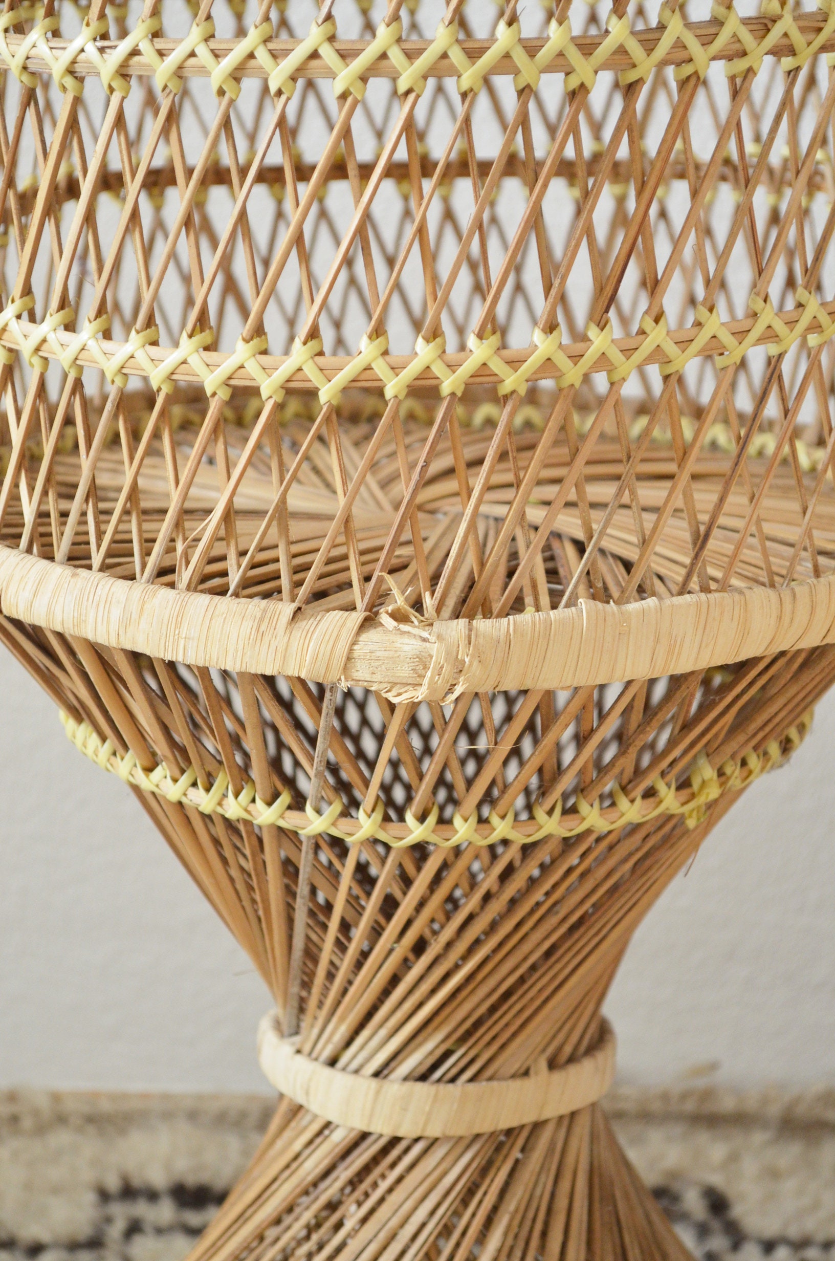 Bohemian plant stand rattan boho plant stood wicker floral column 1970