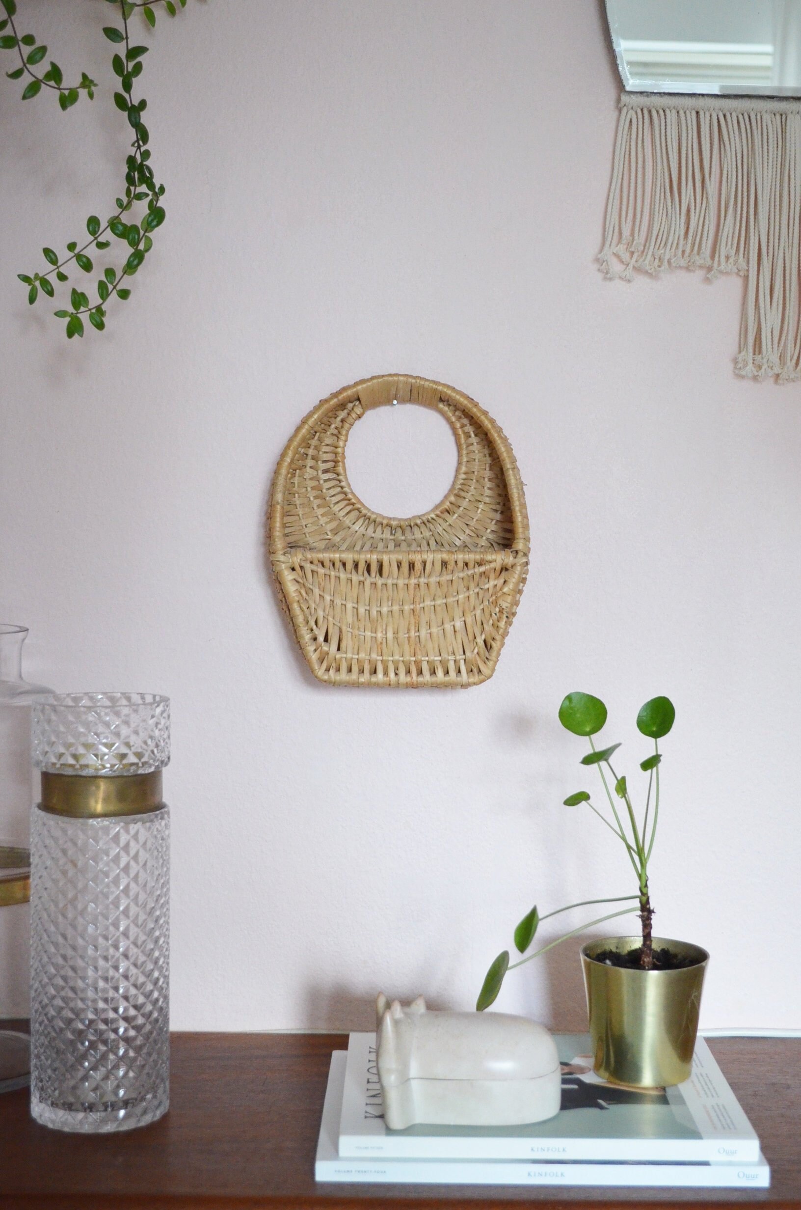 Vintage Rattan Wall Basket Klein Wicker Wall Basket Plants Planting Basket Wall Planter Boho