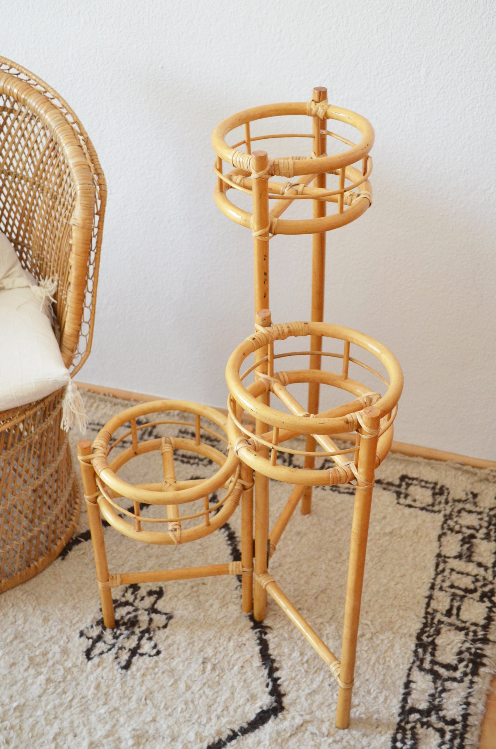 Vintage Bamboo Flower Stand plant stand bamboo boho plants rattan foldable