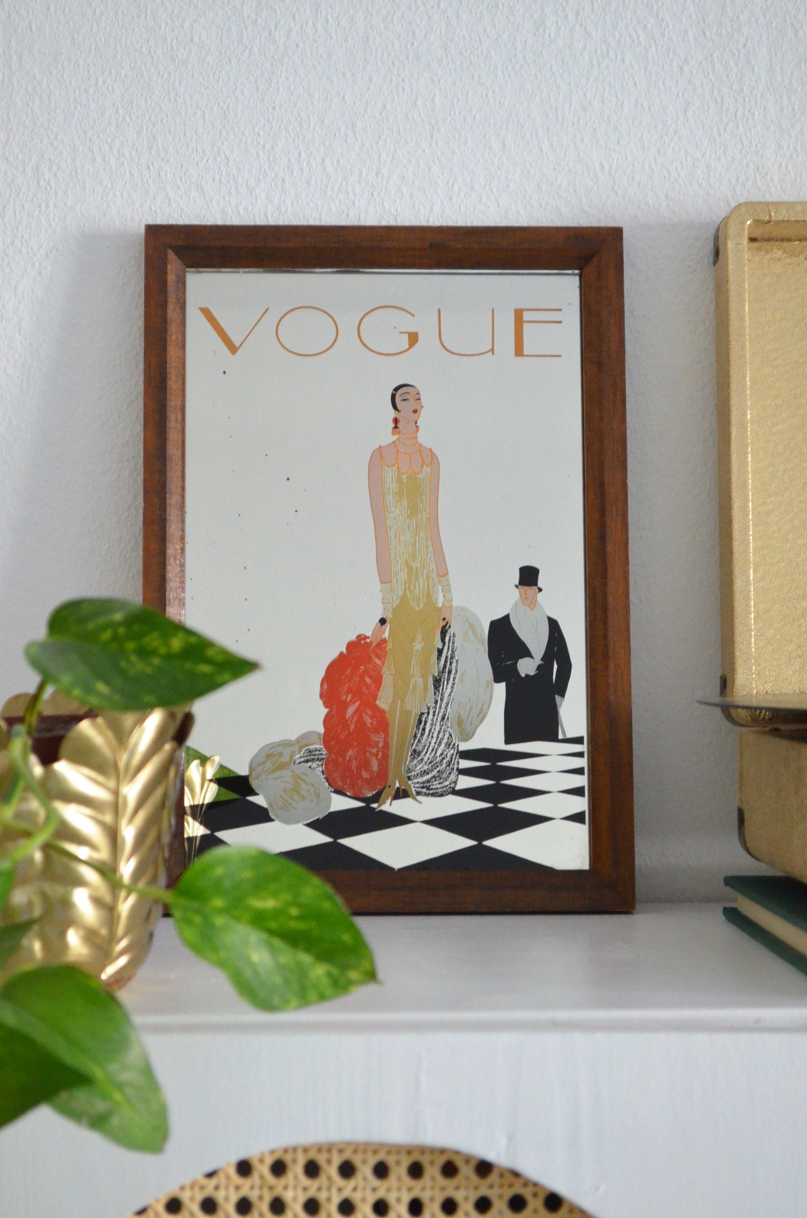 Vintage Framed Picture Vogue Mirror Art Deco 20s Gatsby