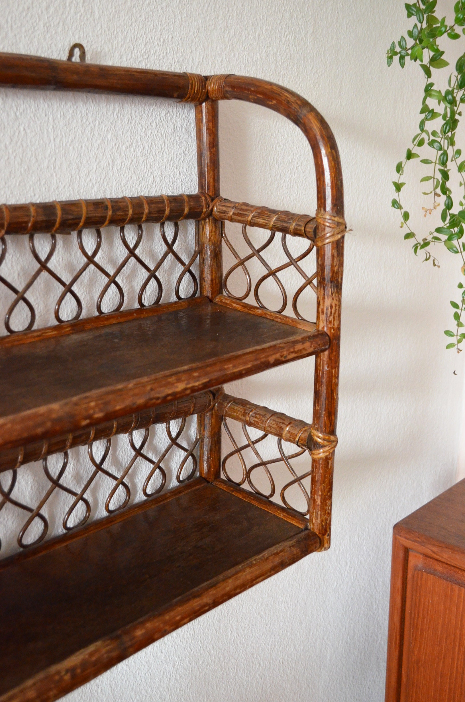 Vintage boho rattan shelf wall shelf wicker
