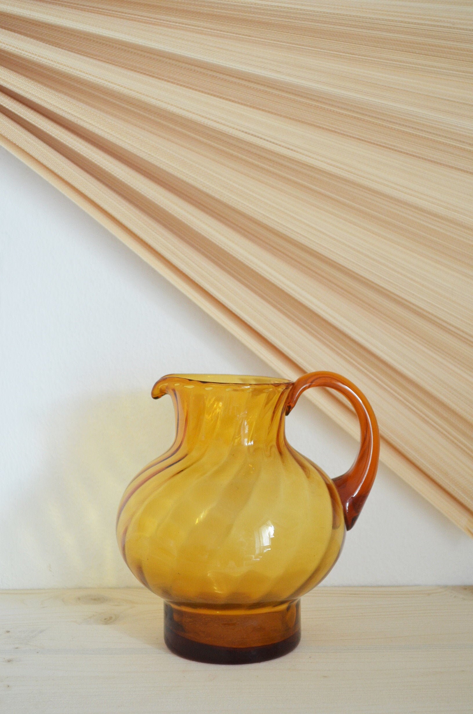 Vintage Murano glass jug vase jug 1960s mustard yellow amber home decor