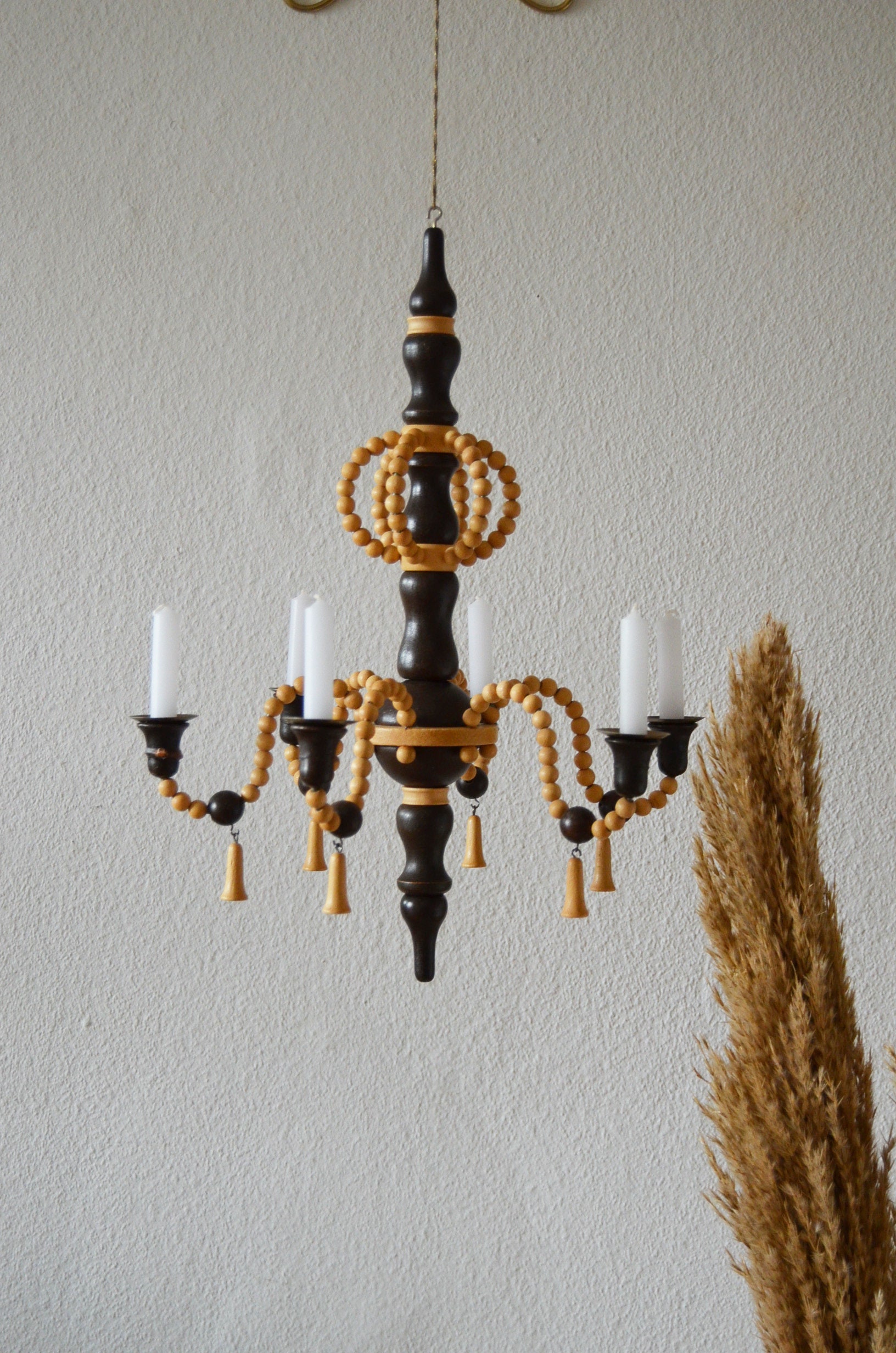 Vintage Kronleuchter Kerzenleuchter Holz Messing Perlen | Etsy