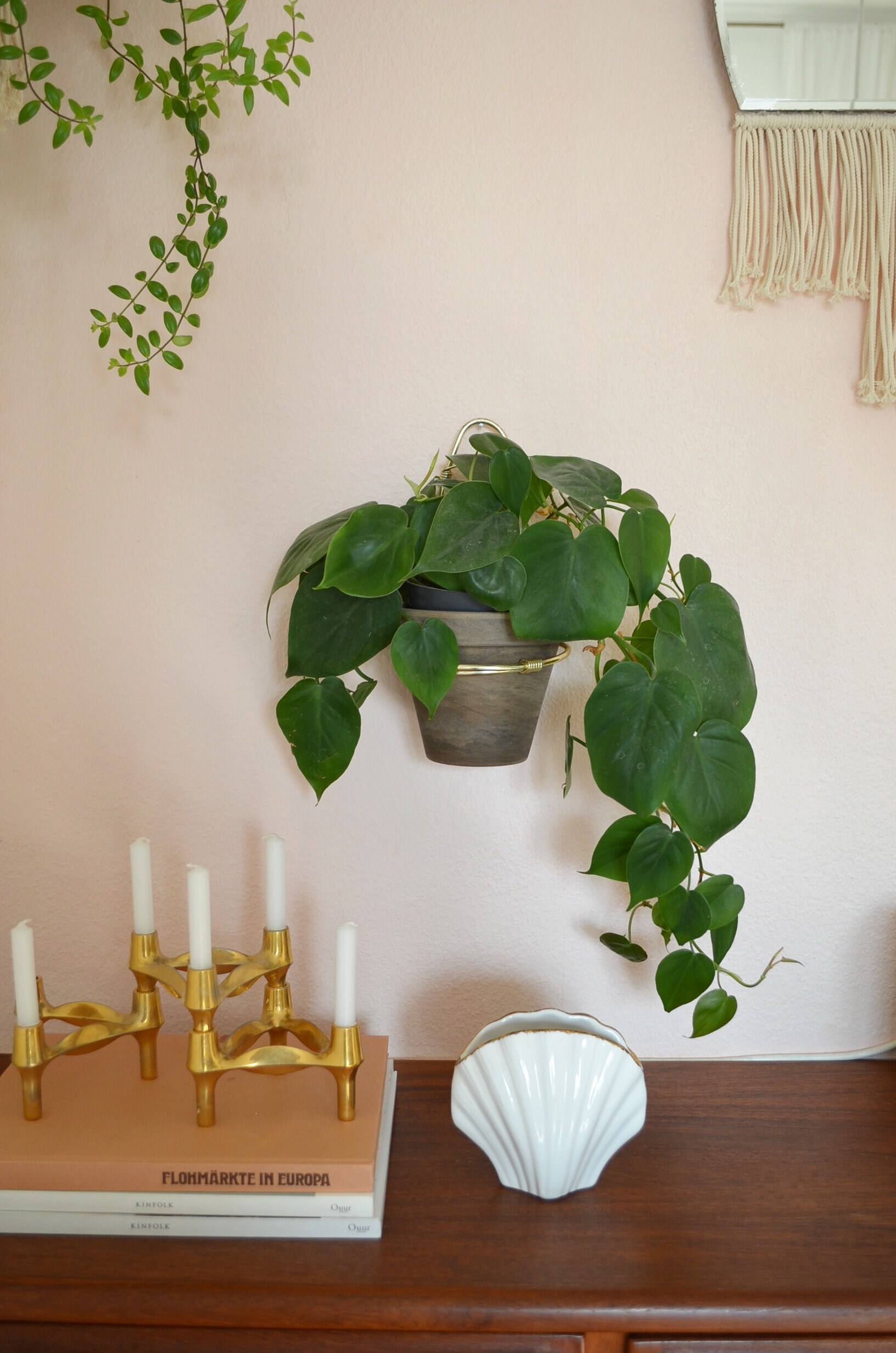 Vintage Mid century flower holder for wall wall planter gold