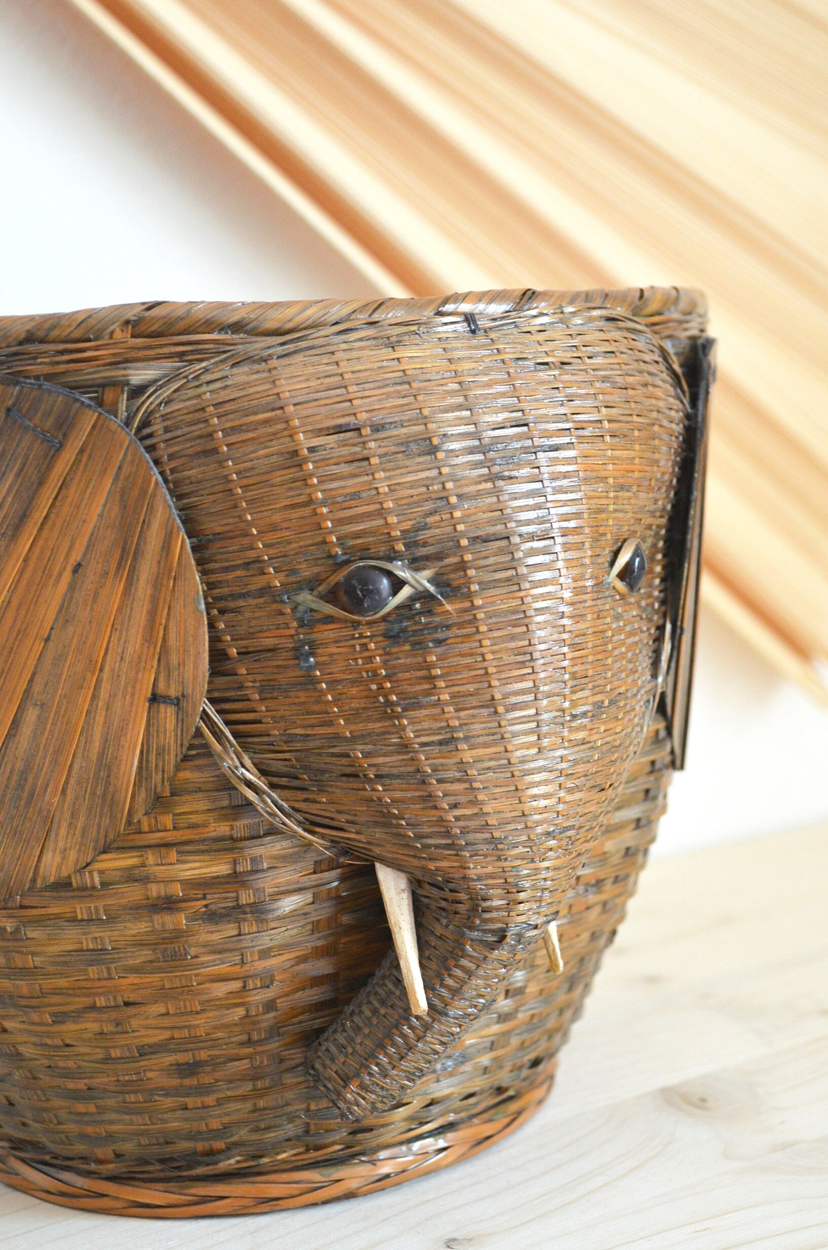 Vintage rattan elephant basket boho elephant basket planter flower pot