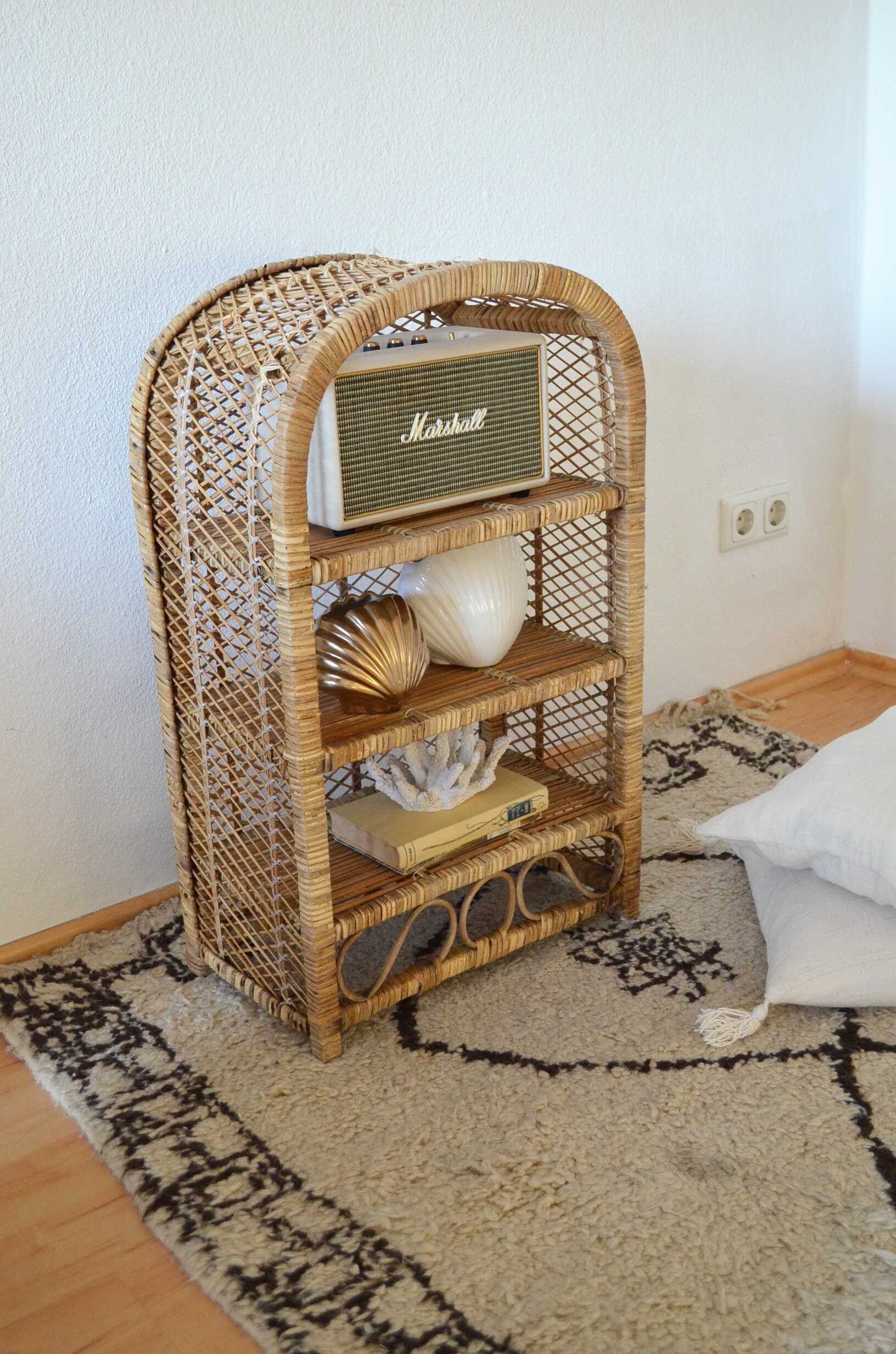 Vintage rattan shelf boho