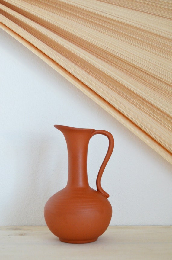 Vintage ceramic vase jug 1960s rust brown rust brown terracotta home décor mid century