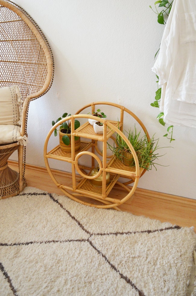 Vintage bamboo circle shelf plant stand flower stand plant plant stand