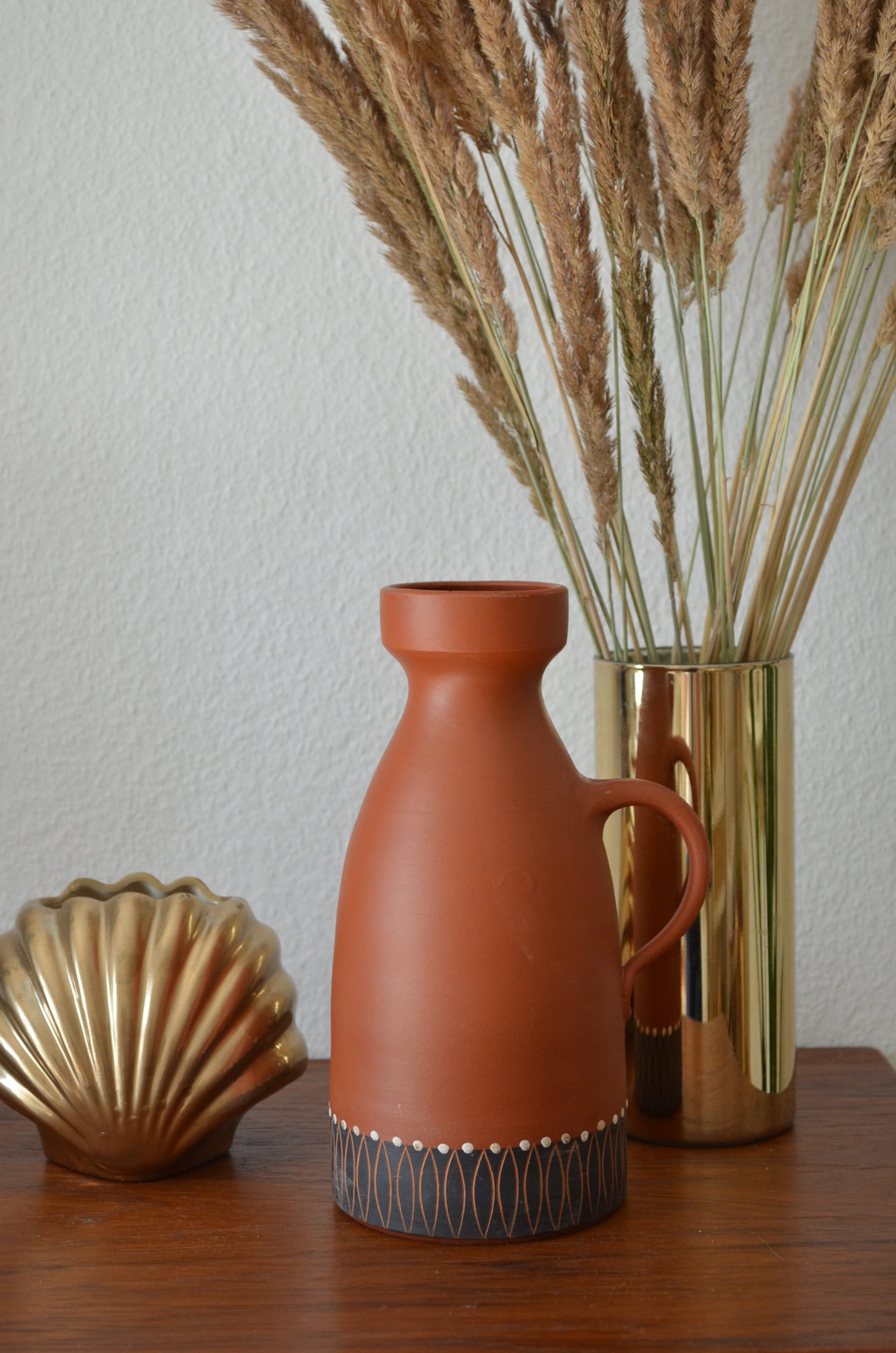 Mid century vase jug terracotta ethno boho handmade