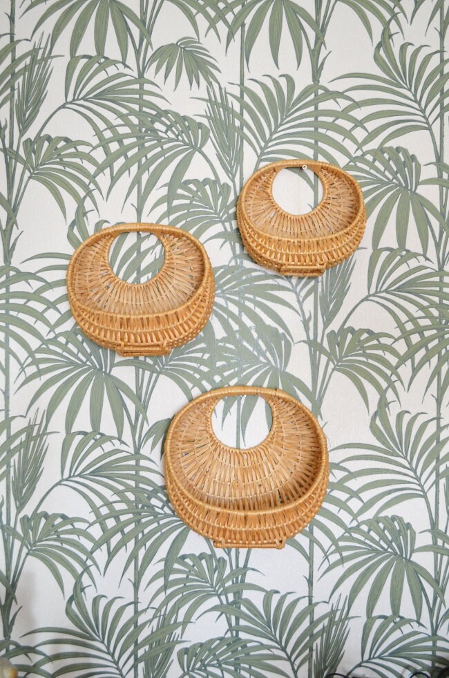 Set of 3 rattan wall Baskets Wall Planter Wicker Basket Vintage Boho