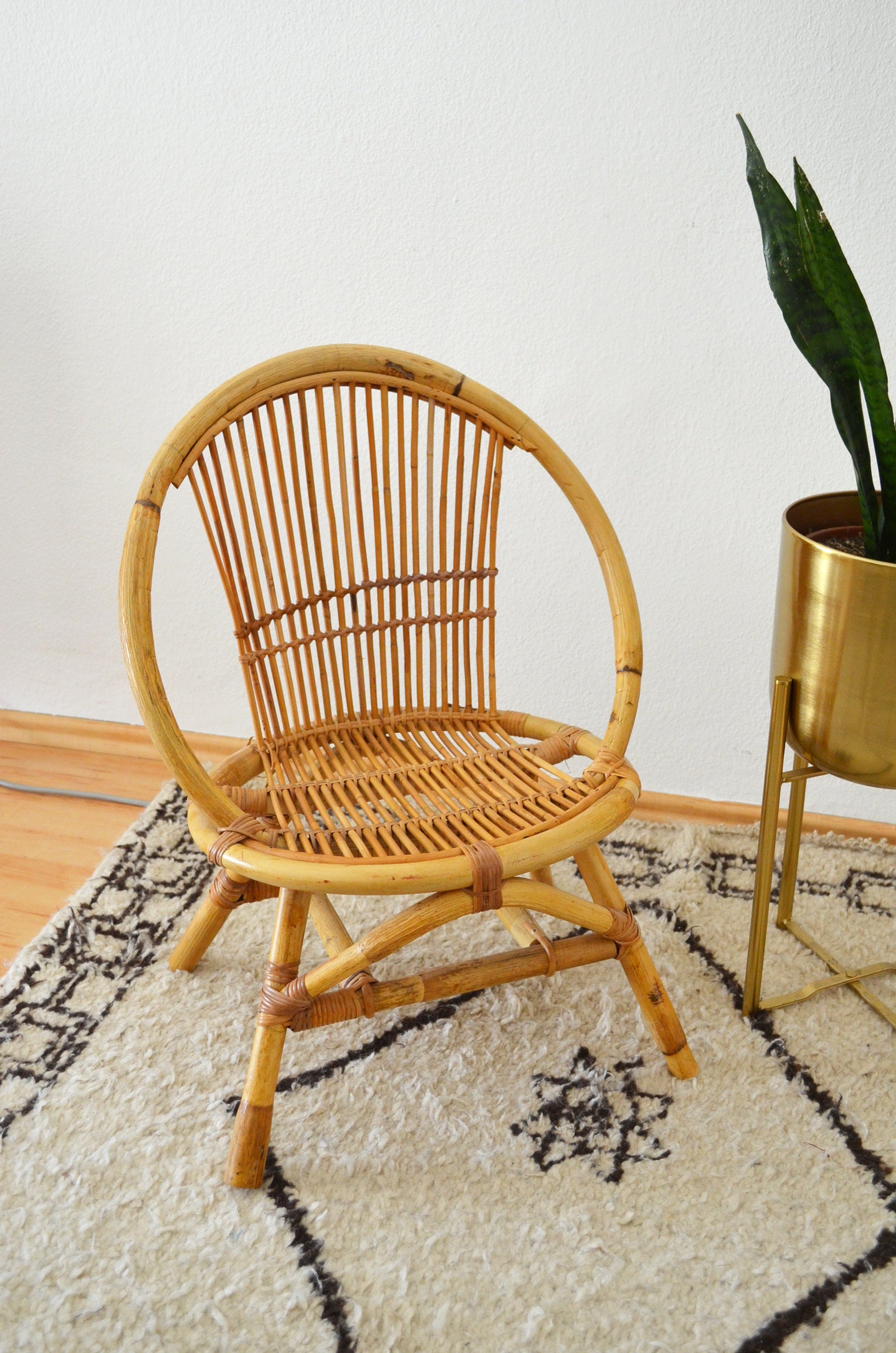 Mid century Kids Armchair chair bambus vintage children peacock vintage