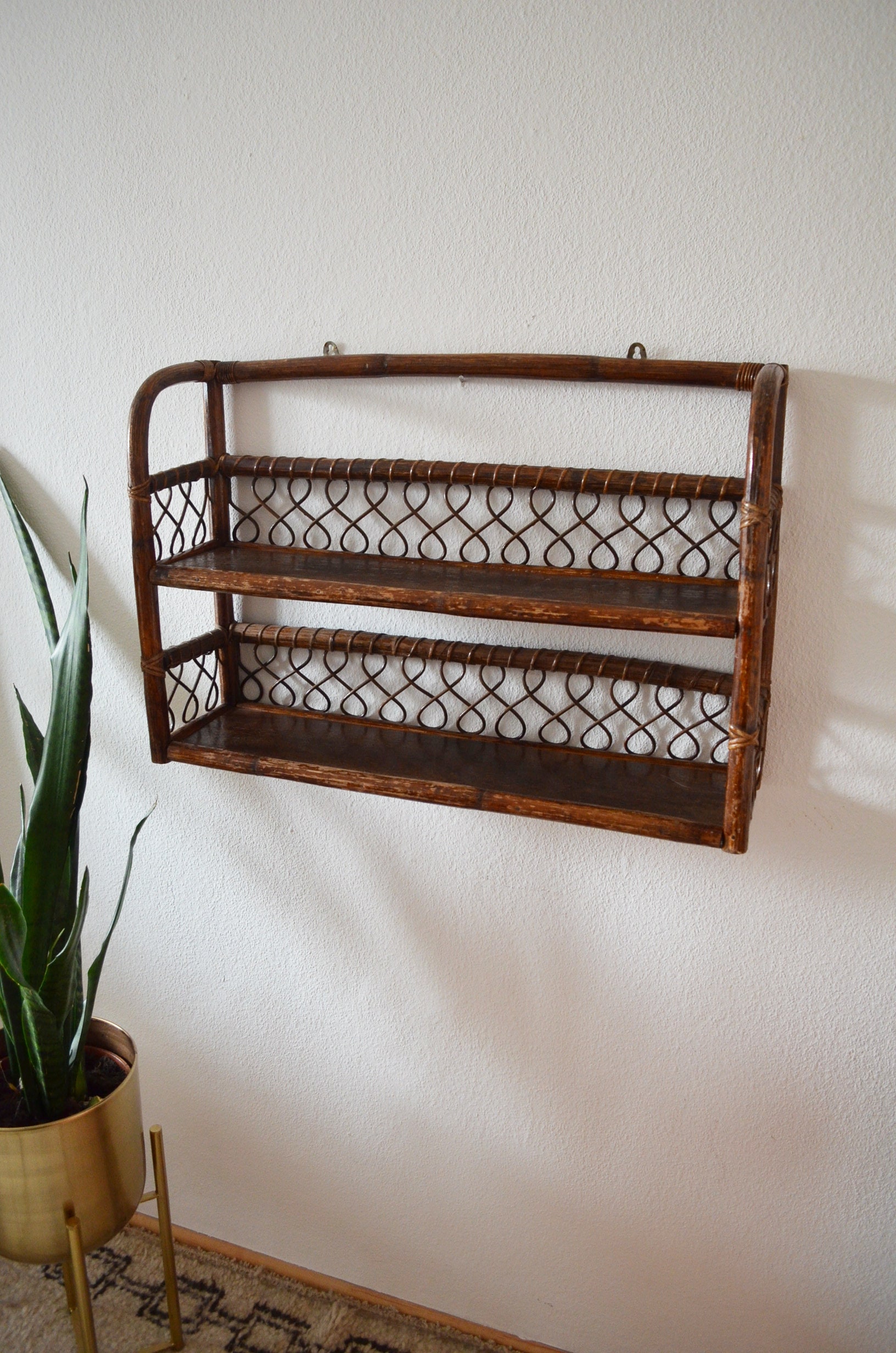 Vintage boho rattan shelf wall shelf wicker