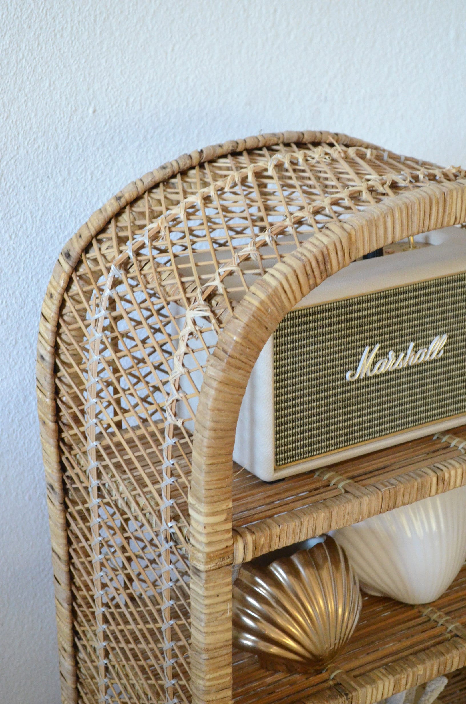 Vintage rattan shelf boho