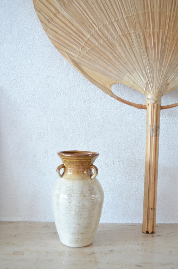 Vintage Amphore Vase mit Henkel beige braun boho