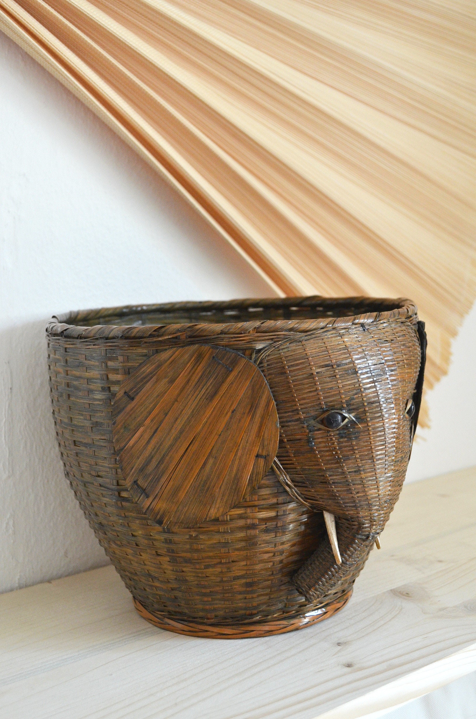 Vintage rattan elephant basket boho elephant basket planter flower pot