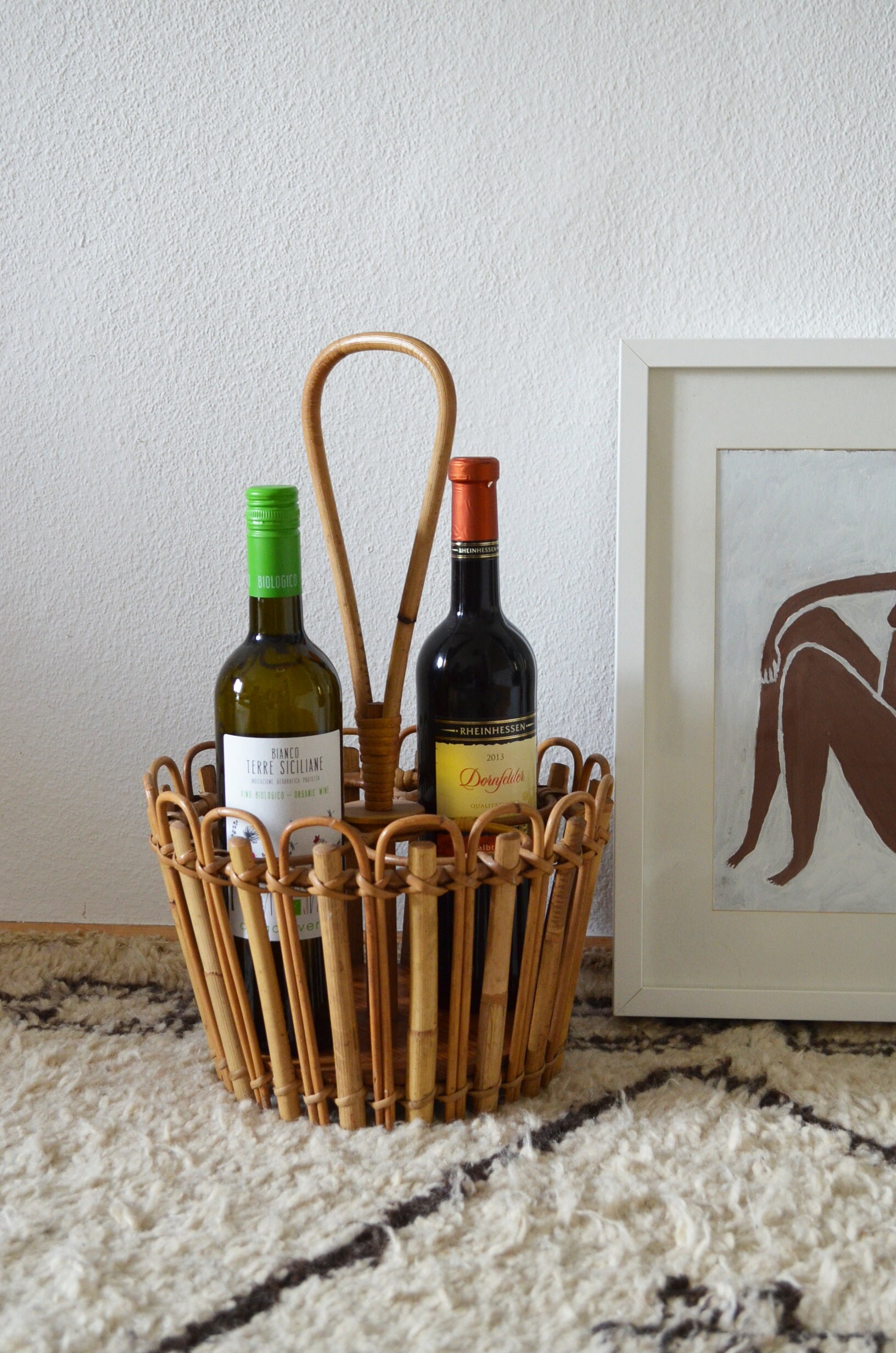 Vintage tiki bamboo bottle holder basket bamboo basket 60s