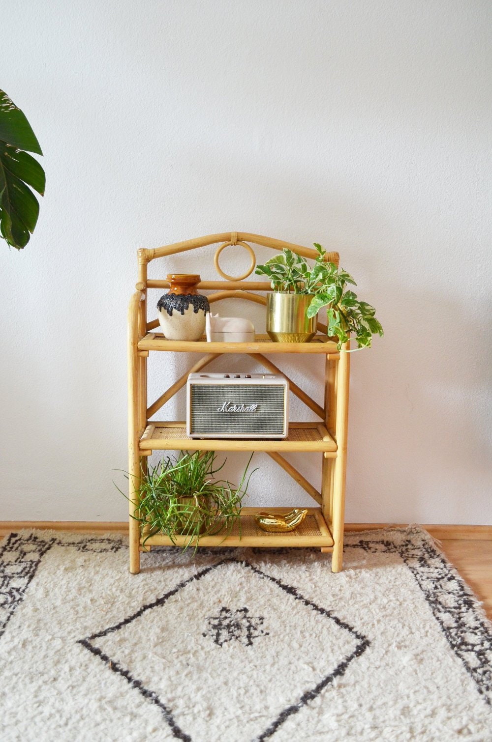 Foldable Shelf Bamboo Rattan Wicker Boho Bookcase Book