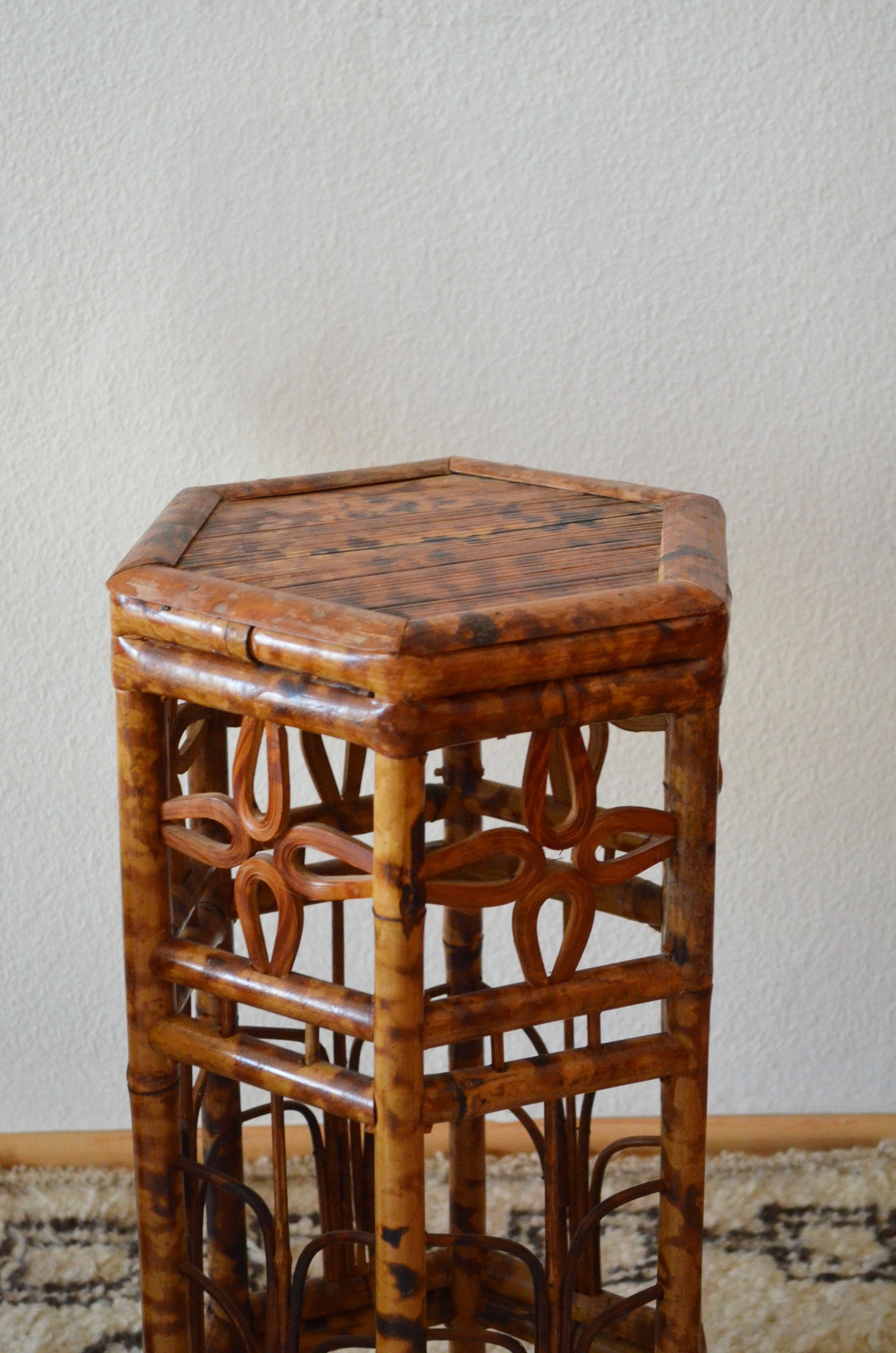 Vintage rattan table side table hexagon Rectangular bamboo boho plant