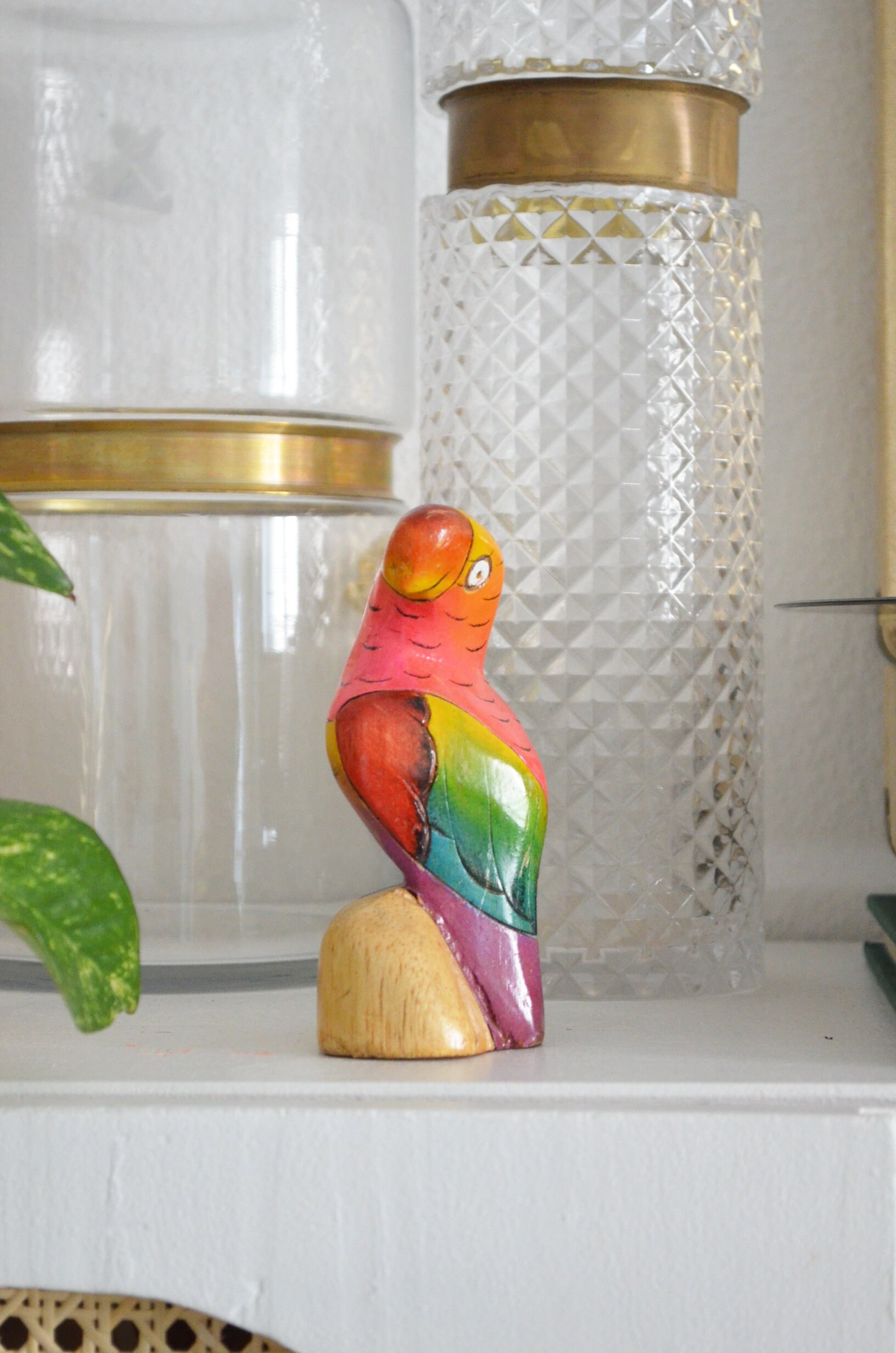 Vintage balsa wood bird boho parrot handpainted