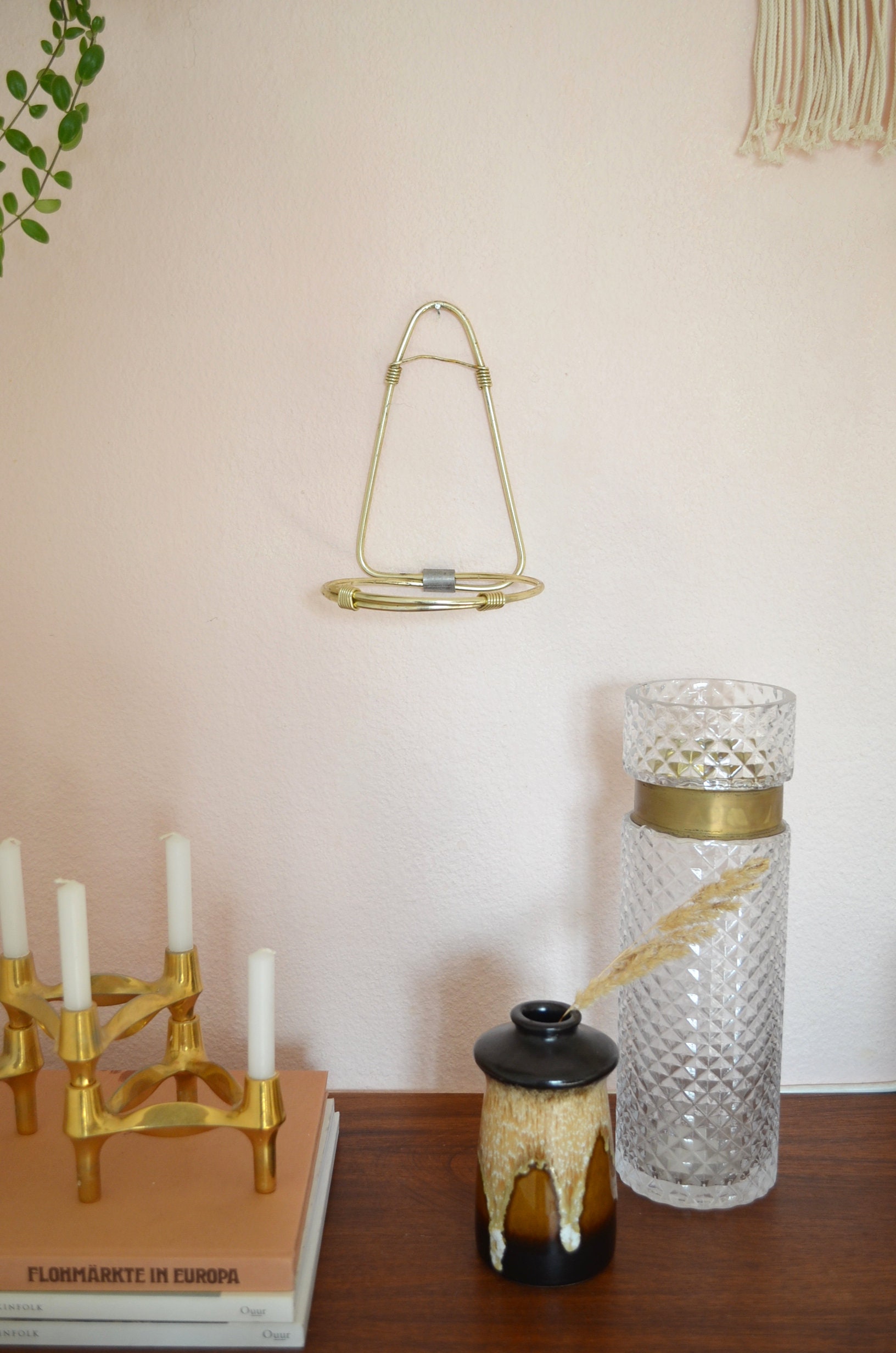 Vintage Mid century flower holder for wall wall planter gold