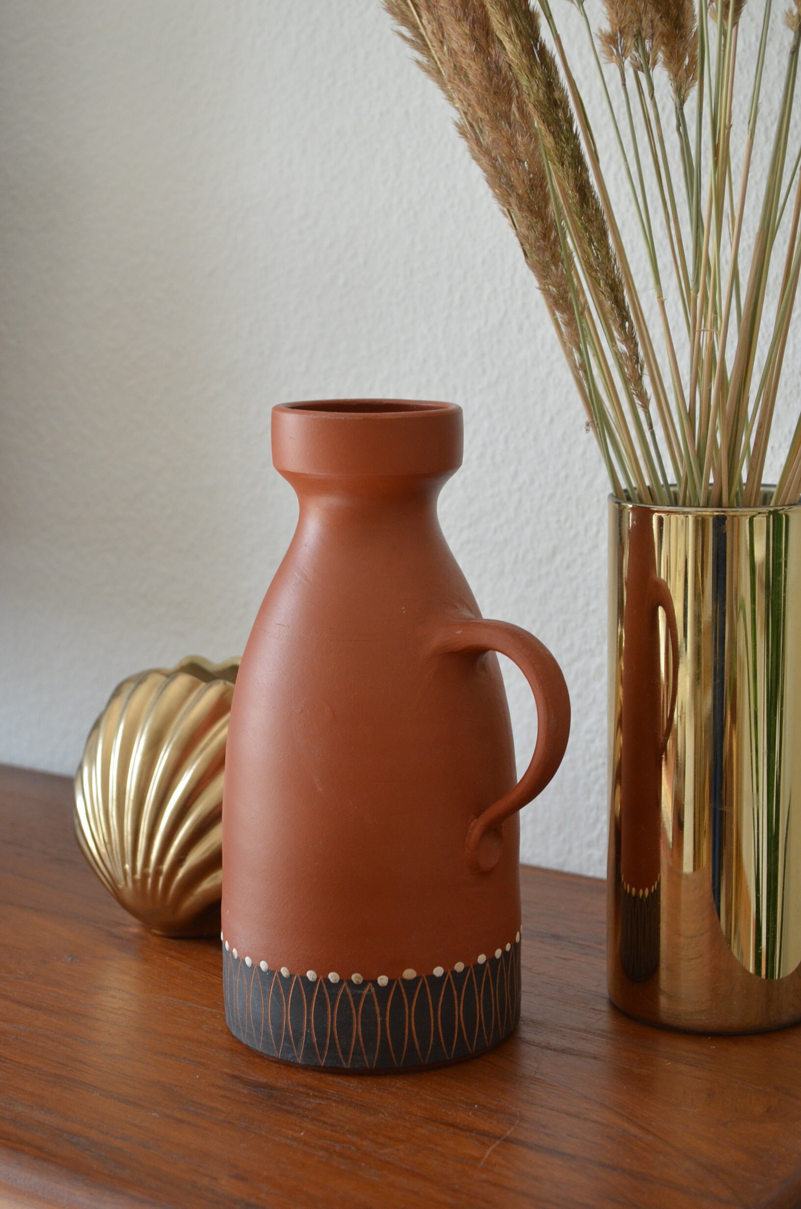 Mid century vase jug terracotta ethno boho handmade