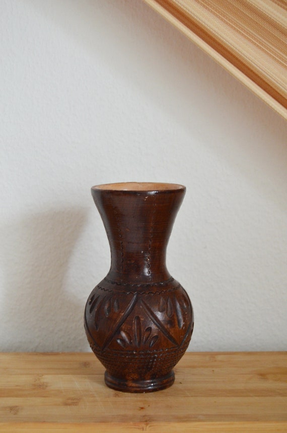 Vintage ceramic vase 1960s brown ethno home decor mid century danish design studio ceramics