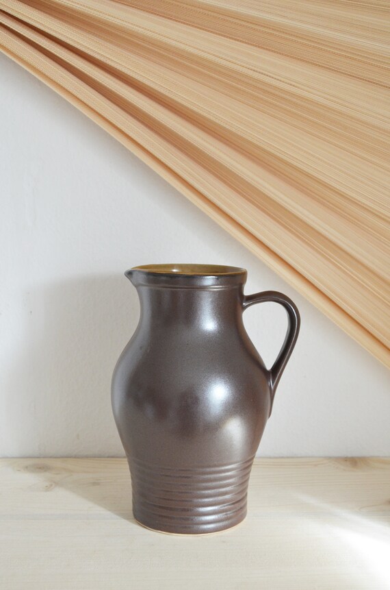 Vintage earthenware jug ceramic vase jug 1960s brown home décor mid century danish design studio pottery