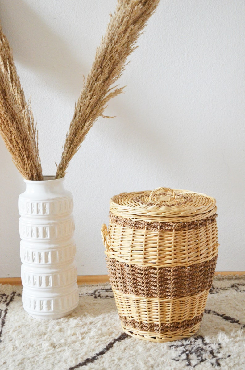 Vintage Rattan Wäschekorb Korb mit Deckel laundry basket boho | Etsy