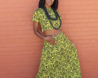 Afrikaanse Maxi Rok Set, Crop Top, Afrikaanse Prin, Maxi Rok met Zakken, Ankara Geïnspireerd Print