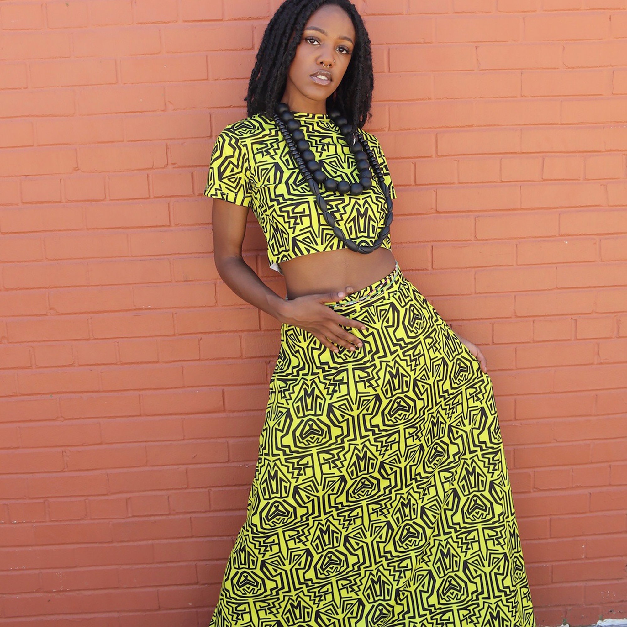 Registyle African Print Two Piece Maxi Skirt & Crop Top fit UK size 8,10,12 &14 