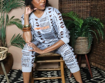 African Printed Set, Joggers, Crewneck sweatshirt, African Print, Unproblematic