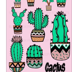 Garabatos de cactus Clip Art, Cactus, lindo cactus dibujado, a mano, plantas, macetas de Cactus, plantas, instante descargar, Imágenes Prediseñadas, suculentas, cactus impresiones