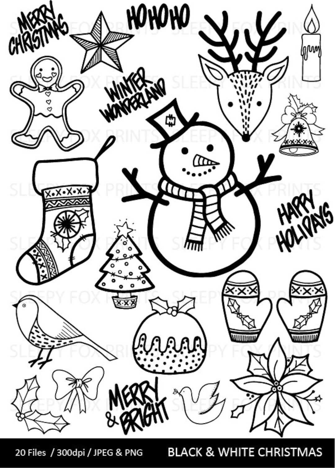 Christmas Clip Art, Clipart, Christmas, Black and White, Snowman