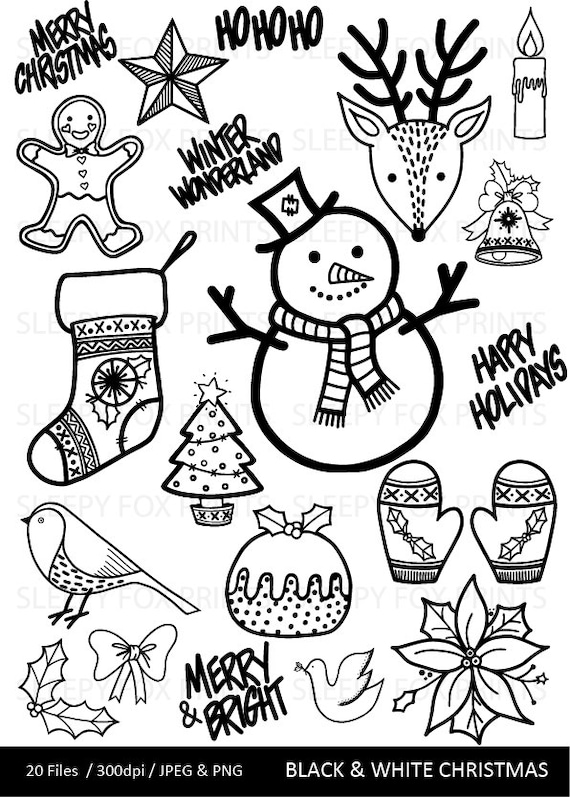 Immagini Natale Bianco E Nero.Clipart Di Natale Clipart Natale Bianco E Nero Pupazzo Di Etsy