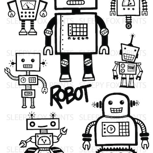 Robot Clipart, Digital Robots Clip Art, Birthday Clipart, Robot Party, Retro Robot Clip Art