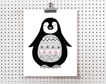 Black and White Penguin, Digital Prints, Hand Drawn Prints, Instant Download, Nursery Prints, Printable, Penguin, Wall art, Wall prints