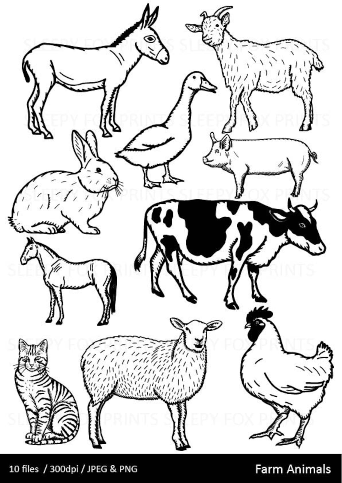 Farm Animal Clipart, Clip Art, Cow, Sheep, Pig, Chicken, Donkey, Rabbit