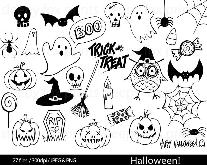 Halloween Black and White Clip Art Clipart Spooky Ghosts Etsy