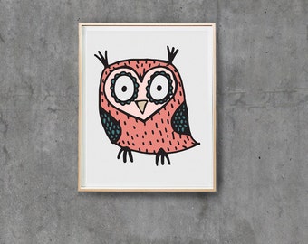 Owl Prints, Digital Prints, Hand Drawn Prints, Instant Download, Nursery Prints, Printable, Owl Illustration, Owl Art, Pink,Owls, Wall art