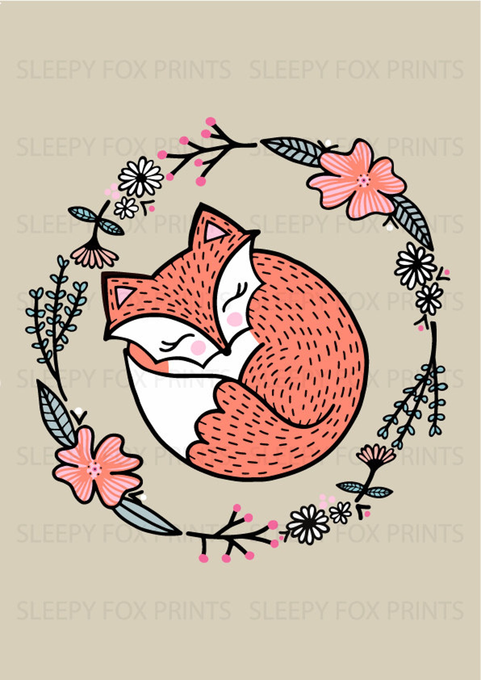 Floral Fox, Digital Prints, Hand Drawn Prints, Instant Download ...