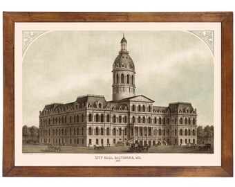 Baltimore MD, City Hall by Edward Sachse & Co., 1871; 24x36 inch print reproduced from a vintage lithograph